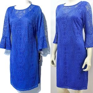 NWT Cobalt Blue Lace Sheath Dress Flounce Sleeves